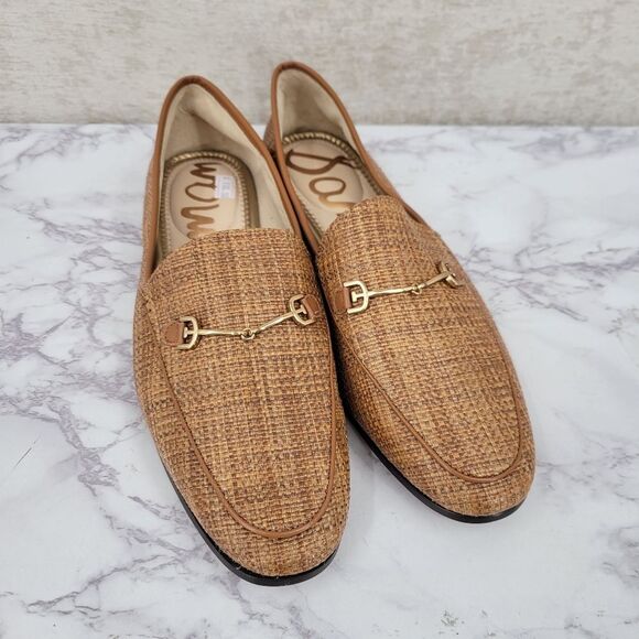 Sam Edelman Loraine Woven Horsebit Loafers Tan Loafers with Gold Detailing - Picture 1 of 10